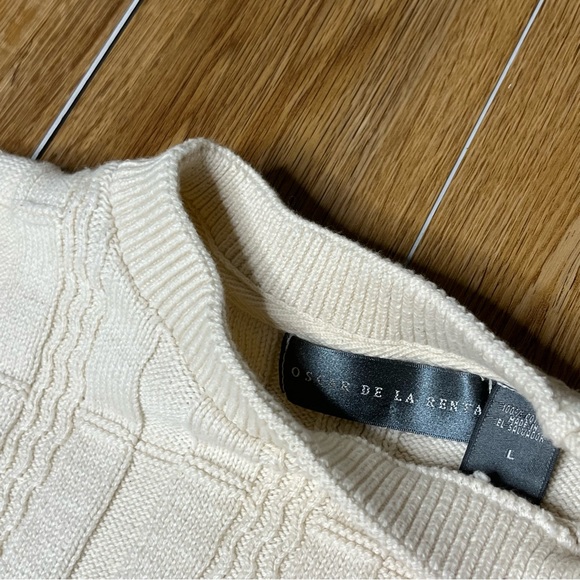 Oscar De La Renta MENS White Crewm Jumper Sweater LARGE Beautiful Warm - Picture 2 of 5